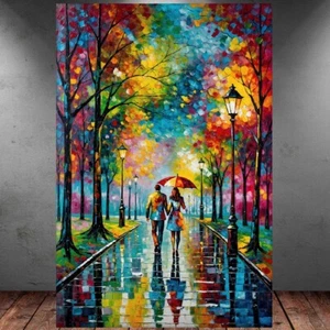 LEINWAND BILD ER XXL ABSTRAKT PAAR PARK BÄUME REGENSCHIRM BUNT WAND POSTER P1213 - Bild 1 von 5