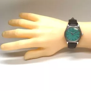 PIAGET Day Date Green Dial Manual Watch Black Leather Mens 36mm wrist watch - Picture 1 of 9