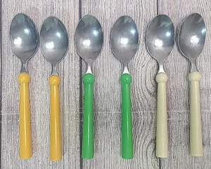 Vintage Ikea Grammatik Spoons Flatware Set Of 6 Stainless Yellow Green Cream - Picture 1 of 11
