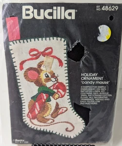 Bucilla Candy Mouse Holiday Ornament Kit Embroidery 48629 Easy Kids Beginner VTG - Picture 1 of 6