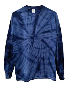 Navy Blue Tie Dye Long Sleeve Unisex Tee - Picture 1 of 2