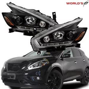 For 2015-2018 Nissan Murano Halogen Black LED DRL Projector Headlights Headlamps - Picture 1 of 18