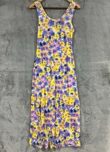 VTG Floral Sundress Maxi Daisy Colorful Flower 90s Dress Yellow Purple Pink Sz L - Picture 1 of 10