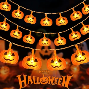 Halloween Decorazioni Luci Di Zucca, 3 M 20 LED Arancia Zucca Catena Luminosa a - Foto 1 di 7