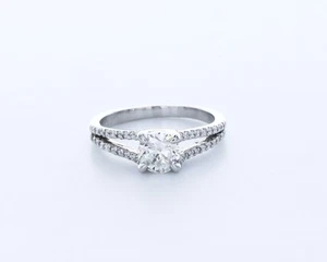 Anillo de compromiso clásico con punta de platino corte redondo F/VS2 AGI diamante natural 1,2 quilates - Imagen 1 de 4