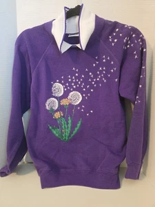80s Morning Sun Dandelion Hanes Sweatshirt Flower Print Women's Small-USA - Picture 1 of 4