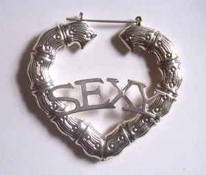 Silver tone Heart SEXYBamboo Hoop Earrings 2.5" Closure Adj Both sides full - Picture 1 of 4