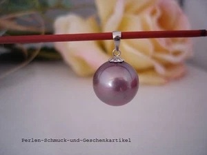 Anhänger 925er Silber ! aus MuschelkernPerle 14mm Rund Violett TOP Unisex - Bild 1 von 2