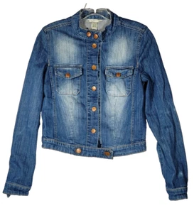 MNG Collection Size M Girls Blue Denim Button Up w Front Pockets Jacket EUC - Picture 1 of 9