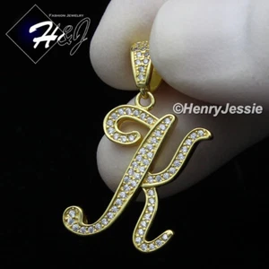 MEN WOMEN 925 STERLING SILVER ICY CZ GOLD PLATED INITIAL LETTER "K" PENDANT*G175 - Picture 1 of 4