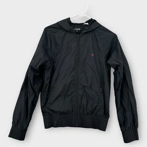 Nixon Windbreaker Jacket Womens Small Watch Black Hoodie Logo Zip Up Packable - Picture 1 of 6