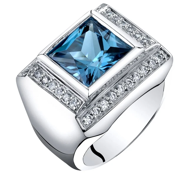 Anillo para hombre de plata 935 creado en laboratorio de 5 quilates corte cojín brillante topacio azul Londres Foto 1 de 4
