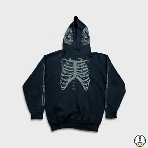 Sudadera con Capucha Esqueleto 2005 De Colección Para Hombres Mediana Negra Gráfica AOP Desteñida - Imagen 1 de 11