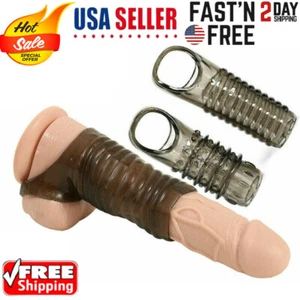 2Pcs Enlarger Girth Penis Sheath Erection Cock Enhancer Sleeve Ring for Men US - Picture 1 of 6