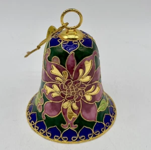 Vintage Floral Flower Cloisonne Enameled Bell Ornament 2 " - Picture 1 of 10