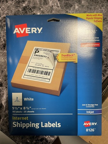 Avery 8126 Inkjet Shipping Labels,Perf. Sheets,5-1/2-Inch X8-1/2-Inch ...