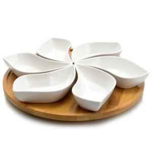 Antipasti e condimenti Elama Signature 13,5" bianco 7 pezzi bambù pigro Susan - Foto 1 di 5