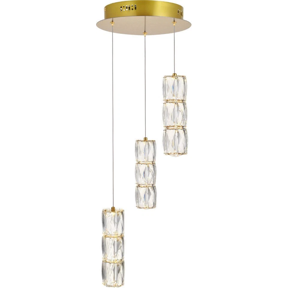 Elegant Lighting 3500D3RG Polaris - 12 Inch 27w 3 LED Pendant Gold Finish
