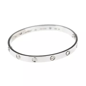 Cartier Love Bangle 18K White Gold 4 diamonds with box and papers Size 16 - Picture 1 of 4