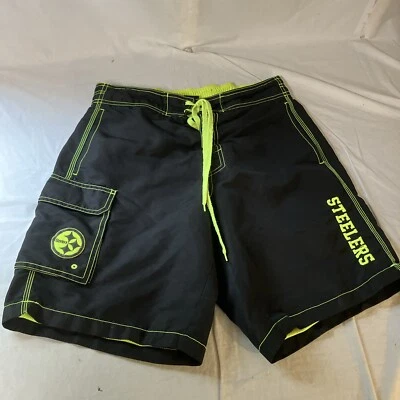 NFL Team Apparel Pittsburgh Steelers Mens Swim Trunks Black Neon Green Small FS! - Image 1 of 4