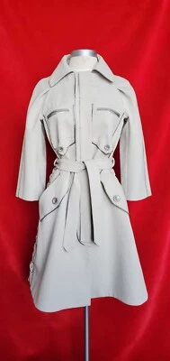 J Mendel Light Gray Canvas Belted Trench Coat Jacket Size 4 Retail $4,500 - Image 1 of 4