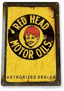 RED HEAD OILS 11 X 8 TIN SIGN AUTO AUTOMOBILE MECHANIC ADVERTISEMENT STATION - Picture 1 of 1