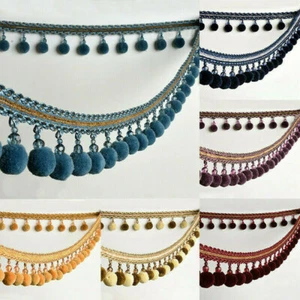Curtain Tassel Balls Trimming 1M Bobble Trim Crystal Fringe POM Sewing Ribbon - Picture 1 of 25