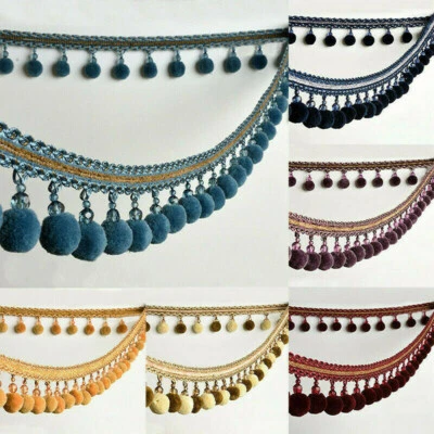 Curtain Tassel Balls Trimming 1M Bobble Trim Crystal Fringe POM Sewing Ribbon - Image 1 of 4