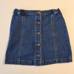 Garnet Hill Kids Jean Skirt Girls 10 Blue Denim Adjustable Waist Button Front - Picture 1 of 12