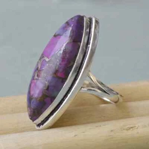 Elegante Viola Rame Gemma 925 Argento Sterling Mano Anello Tutti Misura AC-105 - Foto 1 di 6