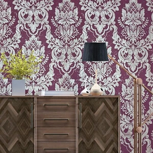Burgundy red silver metallic natural cork textured Victorian damask Wallpaper 3D - Picture 1 of 12