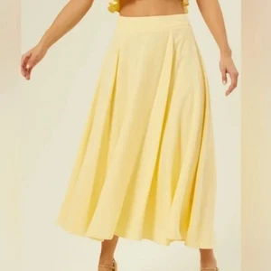 Altar'd State Grace Linen Flowy Butter Yellow Midi Skirt Women’s Sz L NWT - Picture 1 of 7