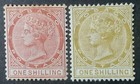 Tobago 1885-96 2 x 1 shilling stamps mint hinged