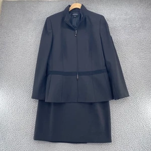 Kasper Suit Set Womens 12 Brown Full Zip Mock Neck Jacket Below Knee Skirt Work - Picture 1 of 18