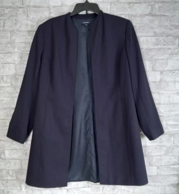 Blazer de lã Lands End feminino 12 azul marinho aberto longline carreira empresarial clássico - Imagem 1 de 4