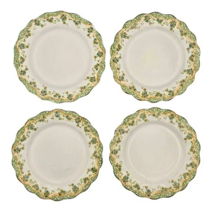 Aynsley China Side Plates & Saucers x4 – Green Floral Gilt – Vintage Scalloped - Picture 1 of 10