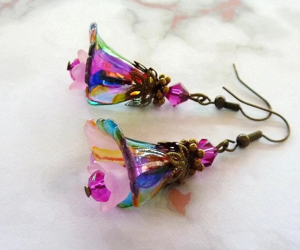 Calla Lily Flower Earrings Hand Painted with Swarovski Crystal Beads Style CL01 - image 1 of 4