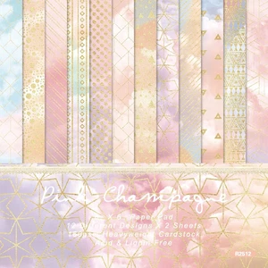 Pink Light Color Clouds Gold Line Patterns Scrapbook Card Journal Craft Paper - Picture 1 of 5