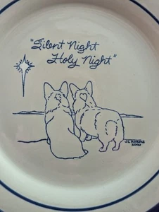 Vintage Welsh Corgi Louisville Pottery Plate Christmas Silent Night Holy Night - Picture 1 of 7