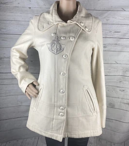 Oakley Wool Blend Jacket Small Ivory Zipper Buttons Logo Unique Coat Pockets - Picture 1 of 11