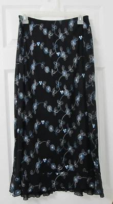 NY Collection Black Floral Maxi Skirt With Built-in Slip Elastic Waist Size PL - Image 1 of 4