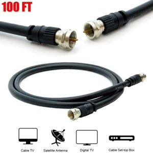 100FT F Connector Screw On Type RG6 Coax Coaxial Cable HD Satellite TV Antenna - Picture 1 of 5