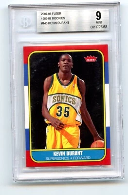 2007-08 Fleer 1986 Rookies Kevin Durant #143 Supersonics Graded Beckett BGS 9 Foto 1 de 2