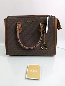 Michael Kors Hope Brown Logo Monogram Large Leather Tote Shoulder Crossbody Bag - Picture 1 of 18
