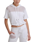 DKNY Sport Women's Mesh-Trim Hooded Top (White, Large)