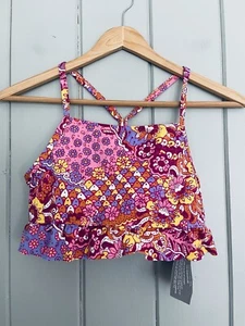 NWT Garnet Hill Kids Swim Top 14 Pink Orange Bikini NEW - Picture 1 of 4