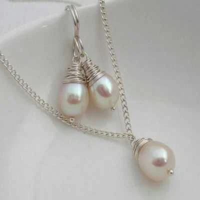 Barroco 11-12MM Perla Blanca 925 Pendientes Collar Conjunto Gancho de Pascua Hágalo Usted Mismo Agua Dulce Foto 1 de 2