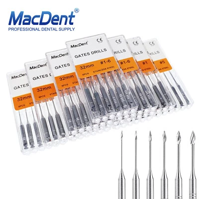 MACDENT 14Sizes Dental Gates Glidden Drills 28/32mm Stainless Steel Endo Root Canal #1-6