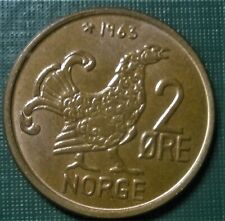 NORWAY 1963 Two Ore 2 Cent Black Grouse Hen Coin LOW SHIP