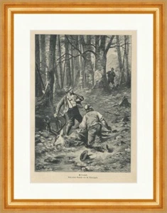Ertappt nach Gemälde Correggio Wilderer Jäger Hirsch Holzstich E 22810 Gerahmt - Bild 1 von 1
